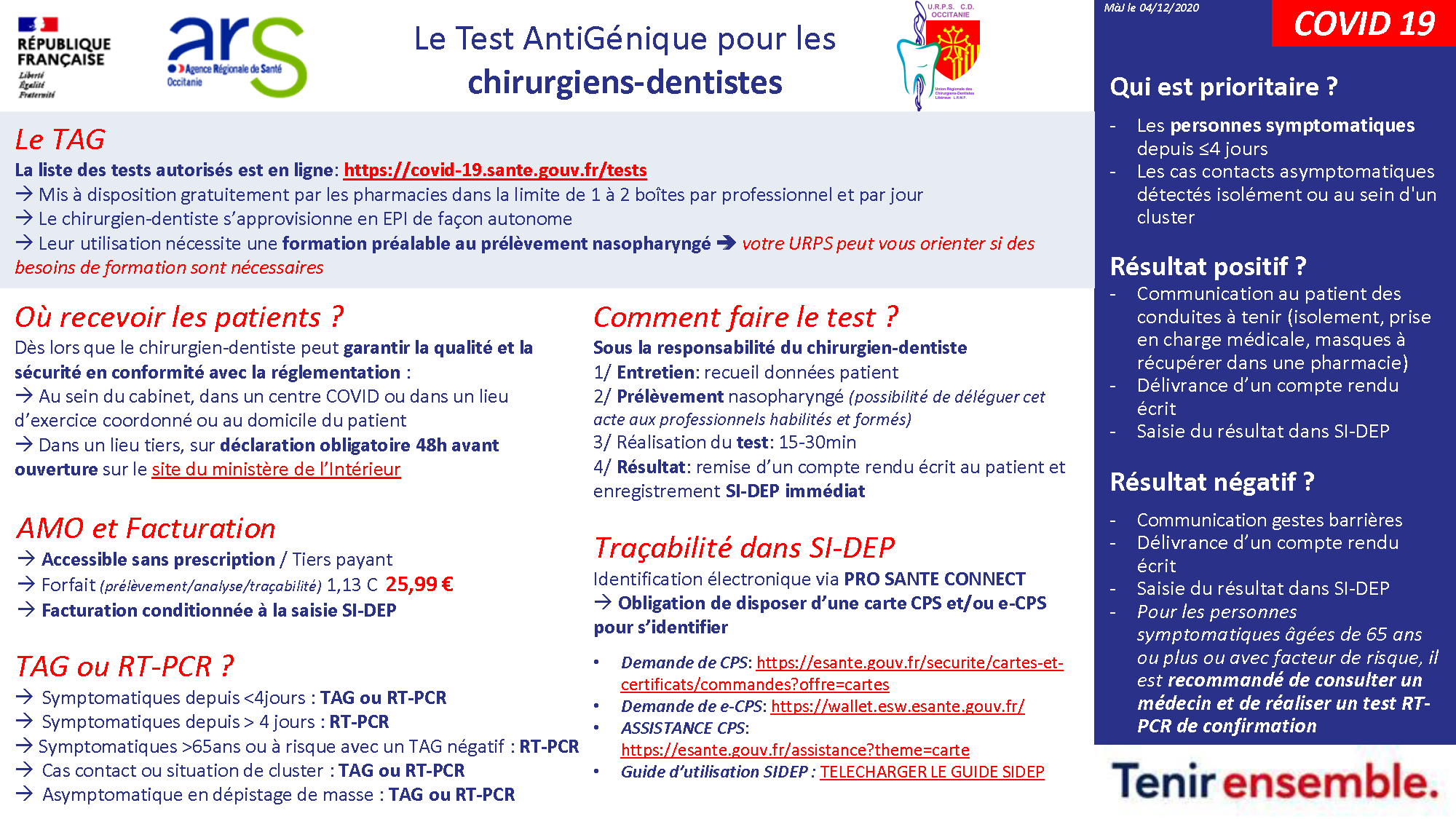 #COVID19. Tests antigéniques Fiche technique pour les chirurgiens-dentistes