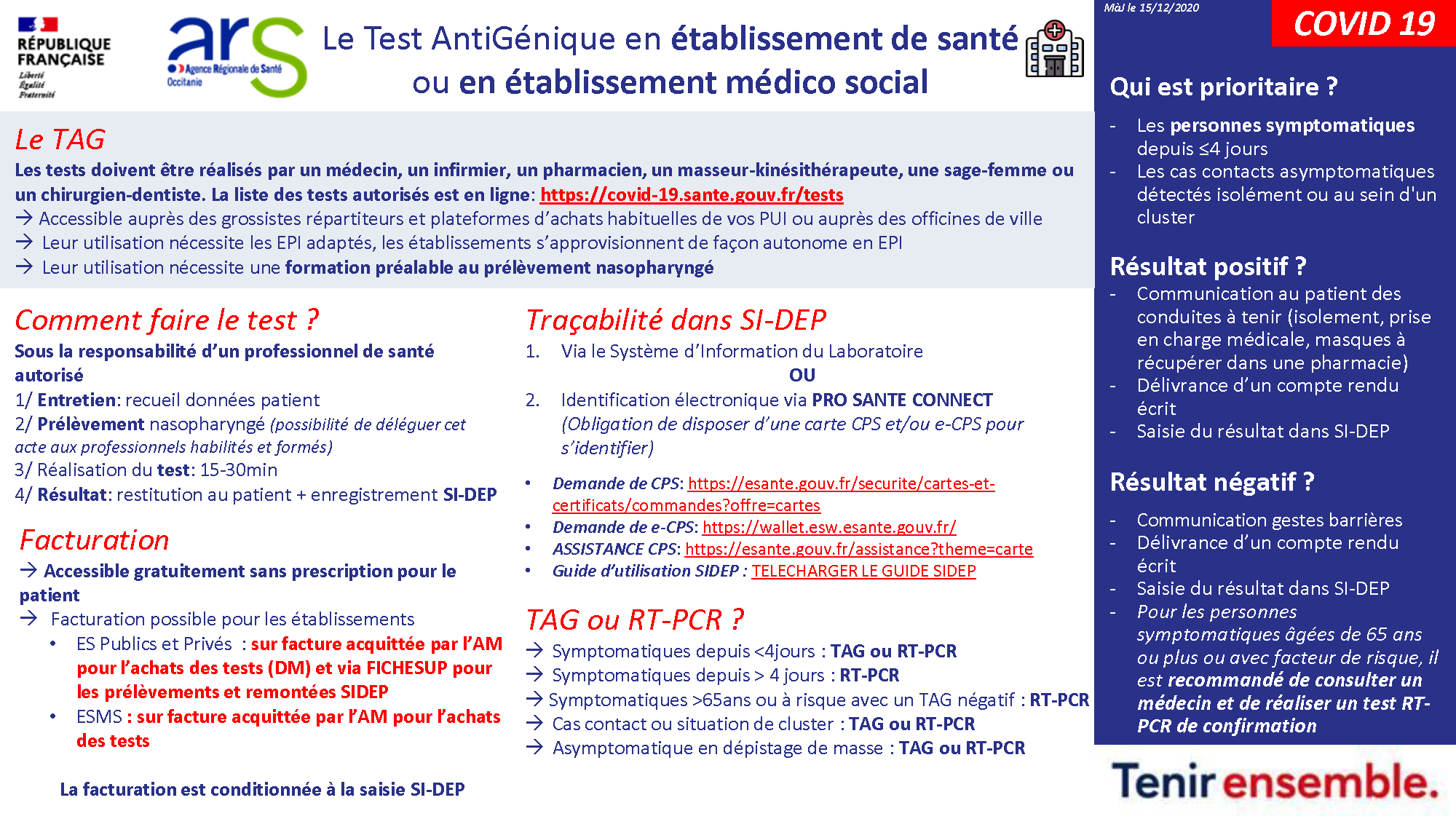 #COVID19. Tests antigéniques fiche technique Etablissements de santé et médico-sociaux