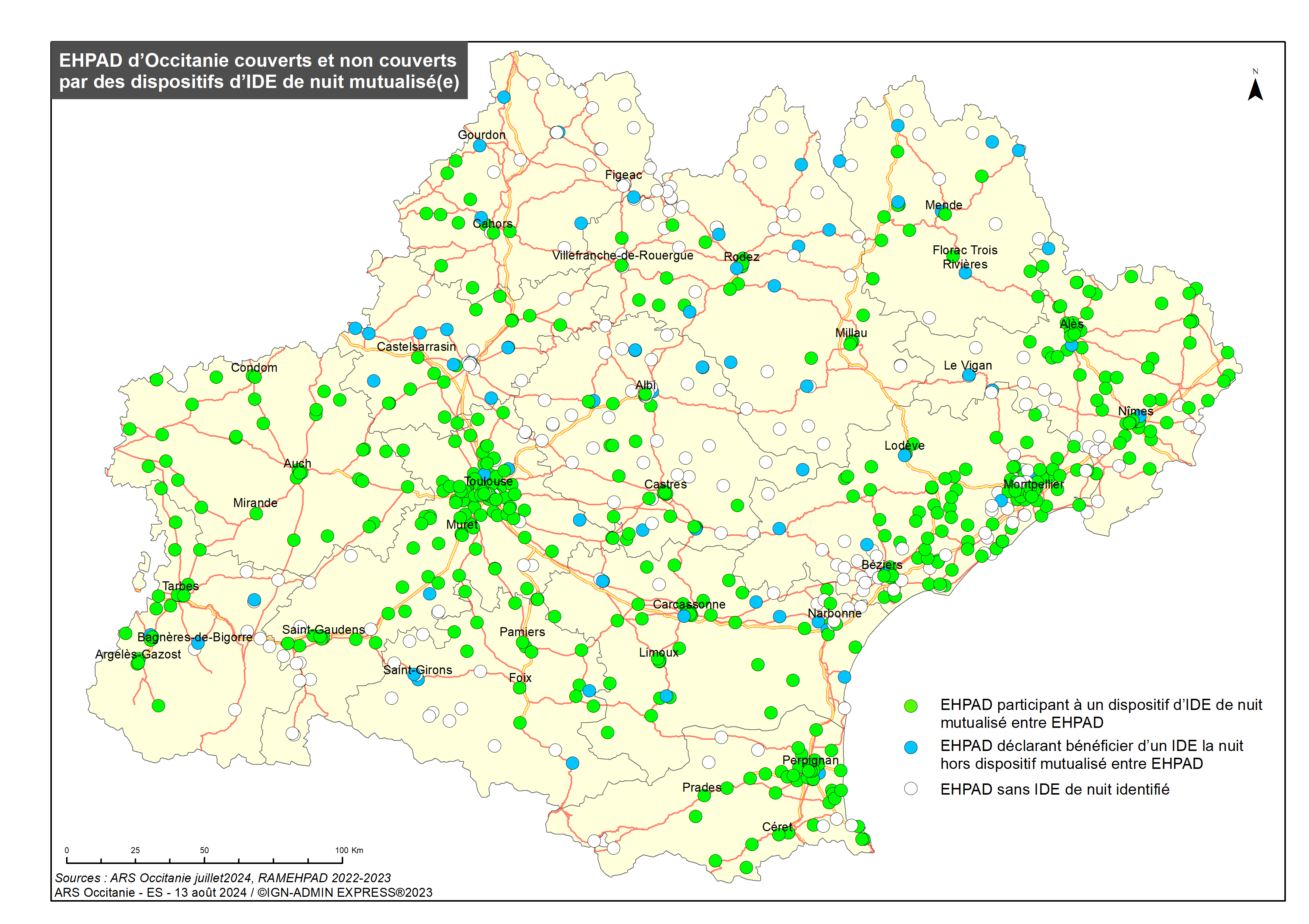 Consultez la cartographie EHPAD d’Occitanie couverts et non couverts par des dispositifs d’IDE de nuit mutualisé(e) (PDF 2.03 Mo)