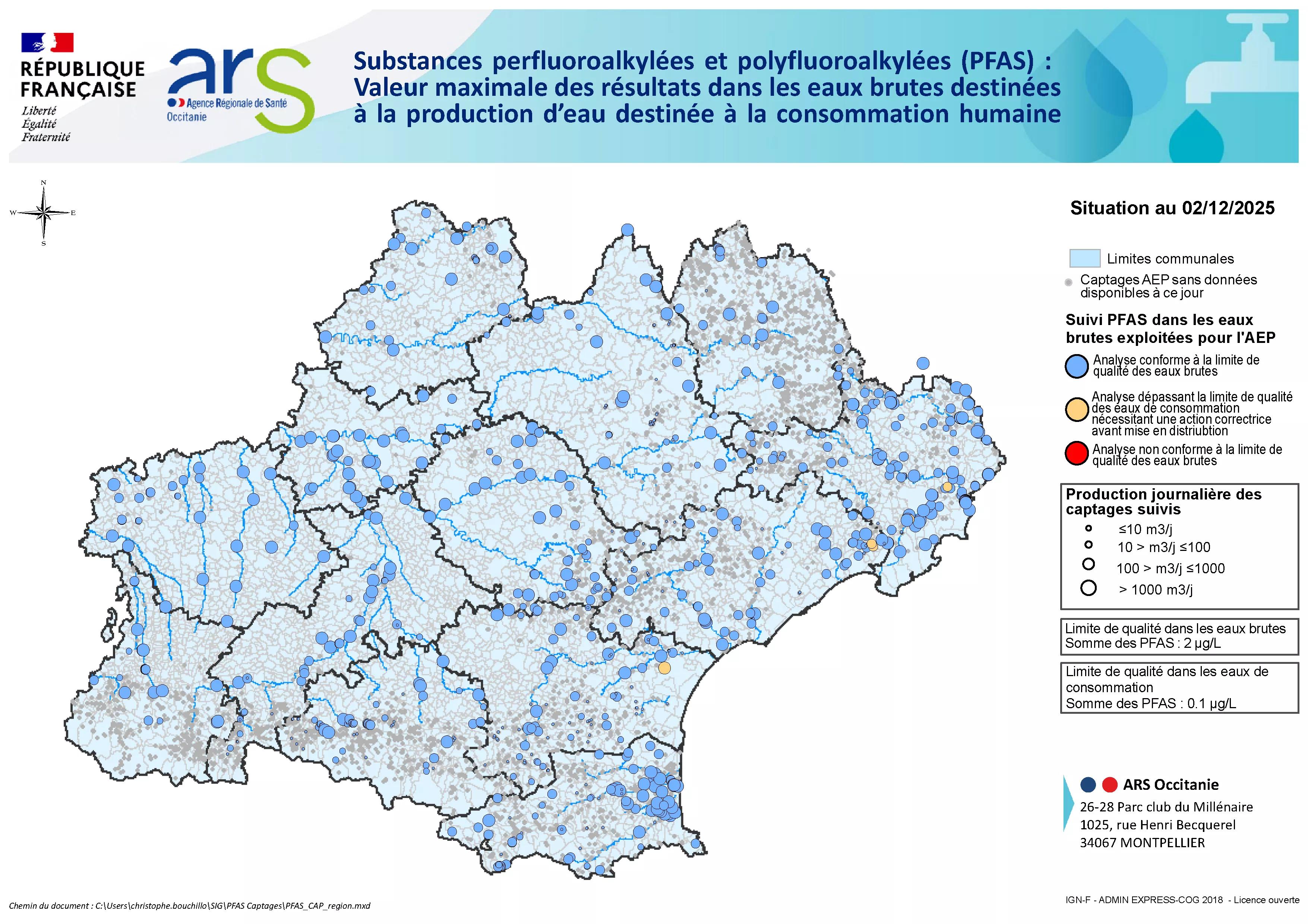 Résultats des analyses PFAS en captages en Occitanie 2025