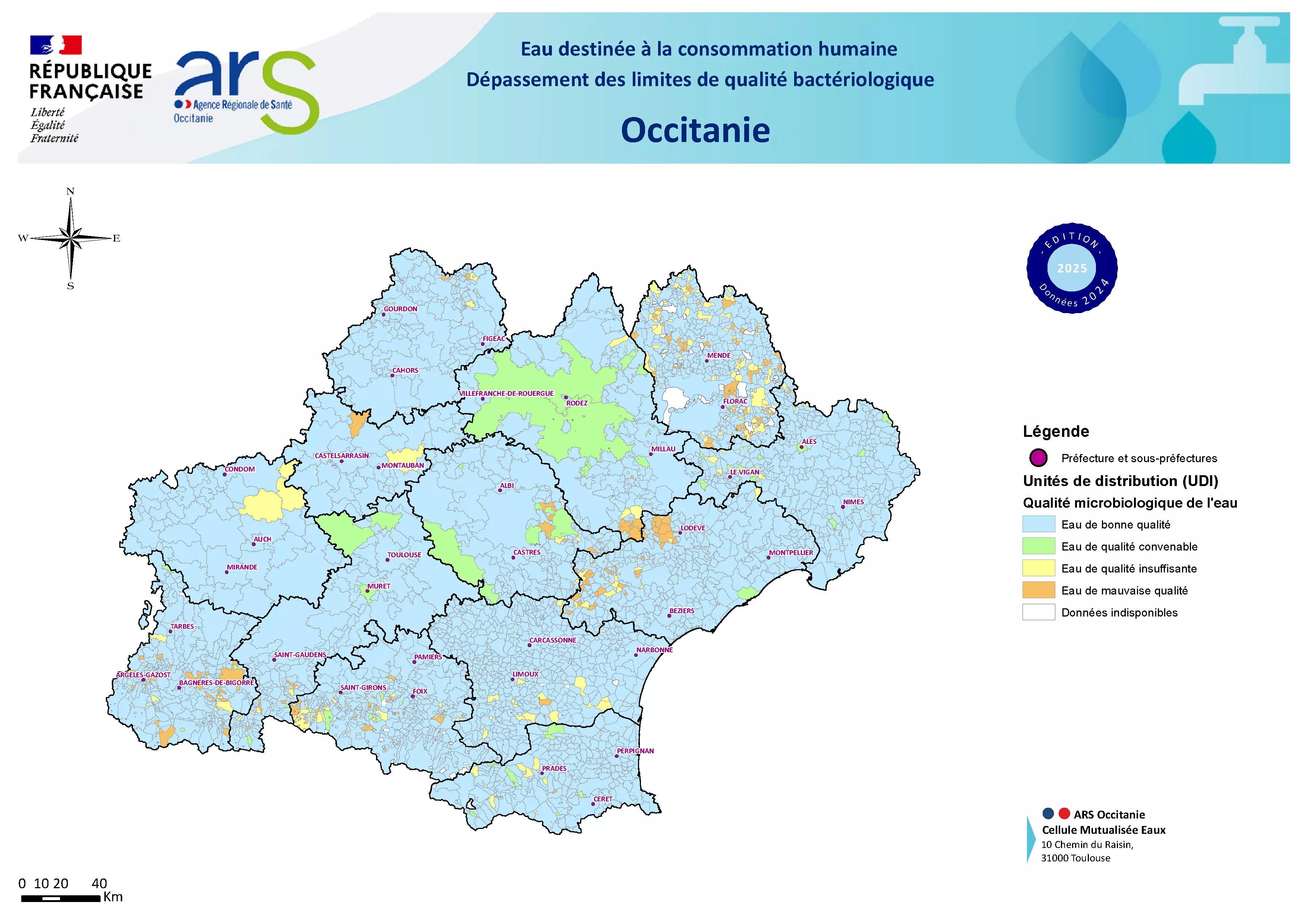 Carte de la qualité bactériologique en Occitanie
