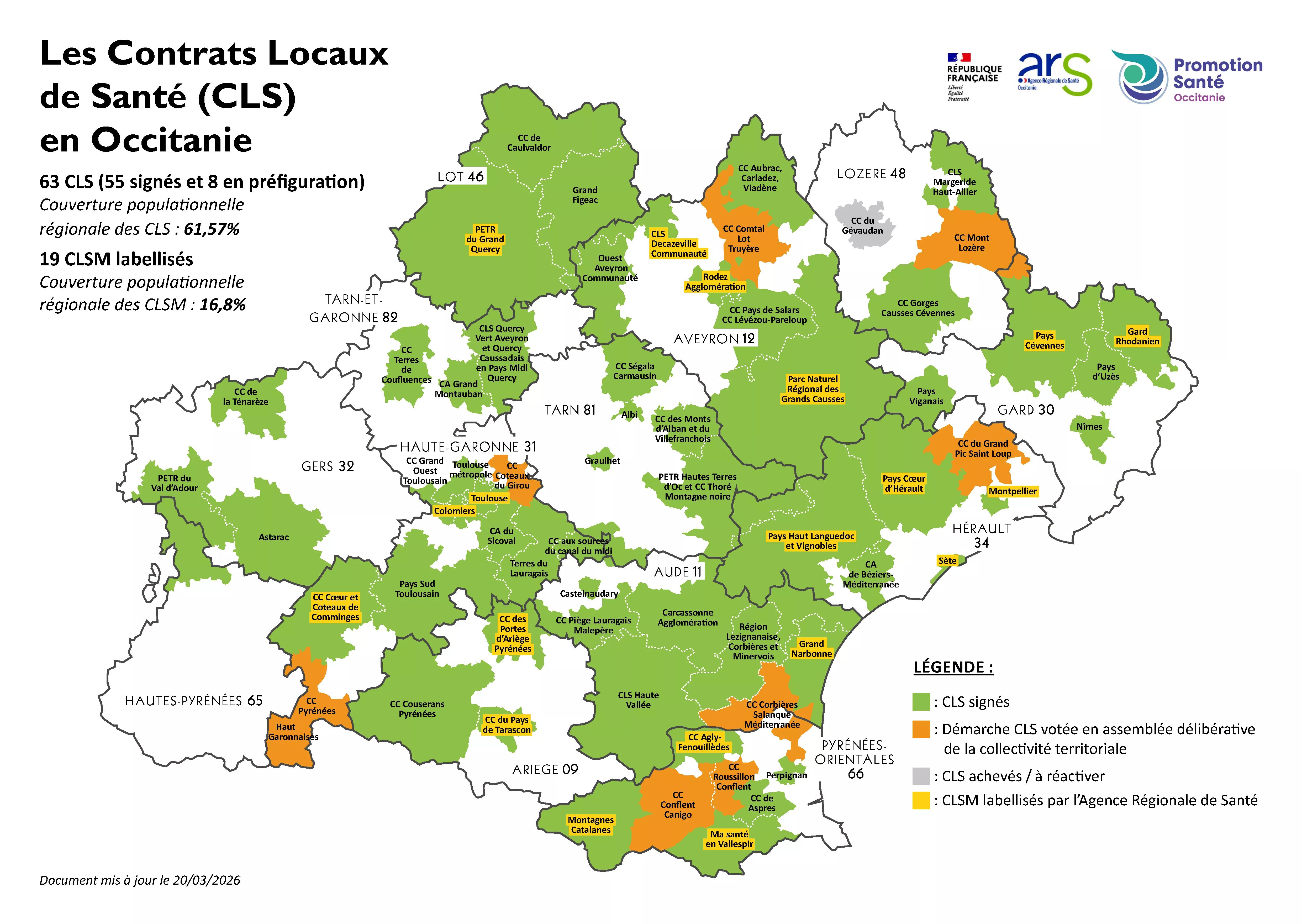 Cartographie des CLS et des CLSM labellisés en Occitanie en 2025 (pdf, 426 Ko) 