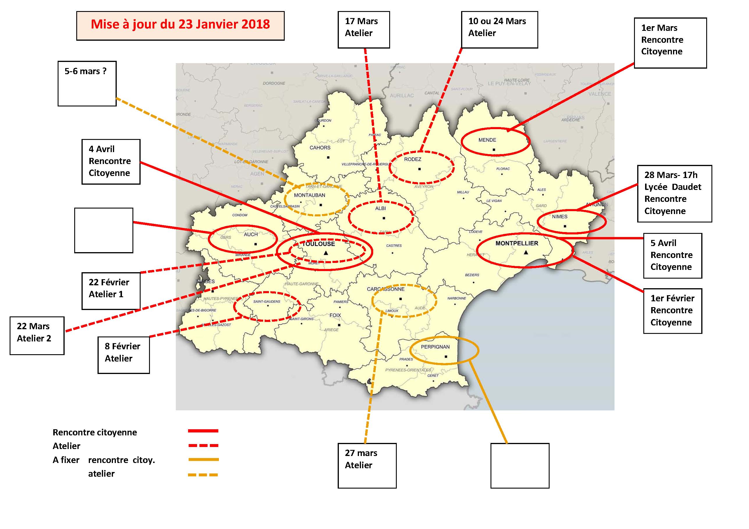 Carte débats Occitanie 2018 dans le cadre de la révision des lois bioéthiques