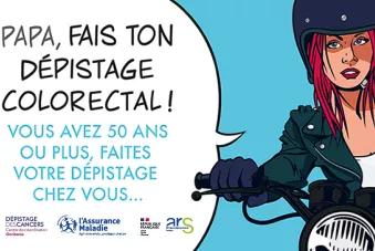 Dessin d'une fille qui interpelle son père : Papa, fais dépistage colorectal !