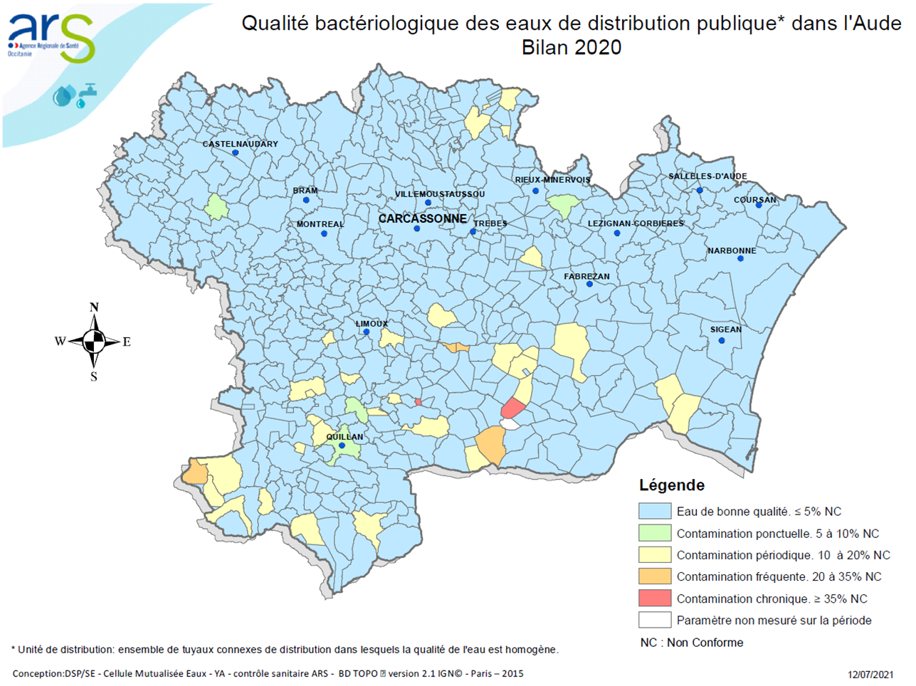 Bactériologie Aude (Bilan eau 2020)
