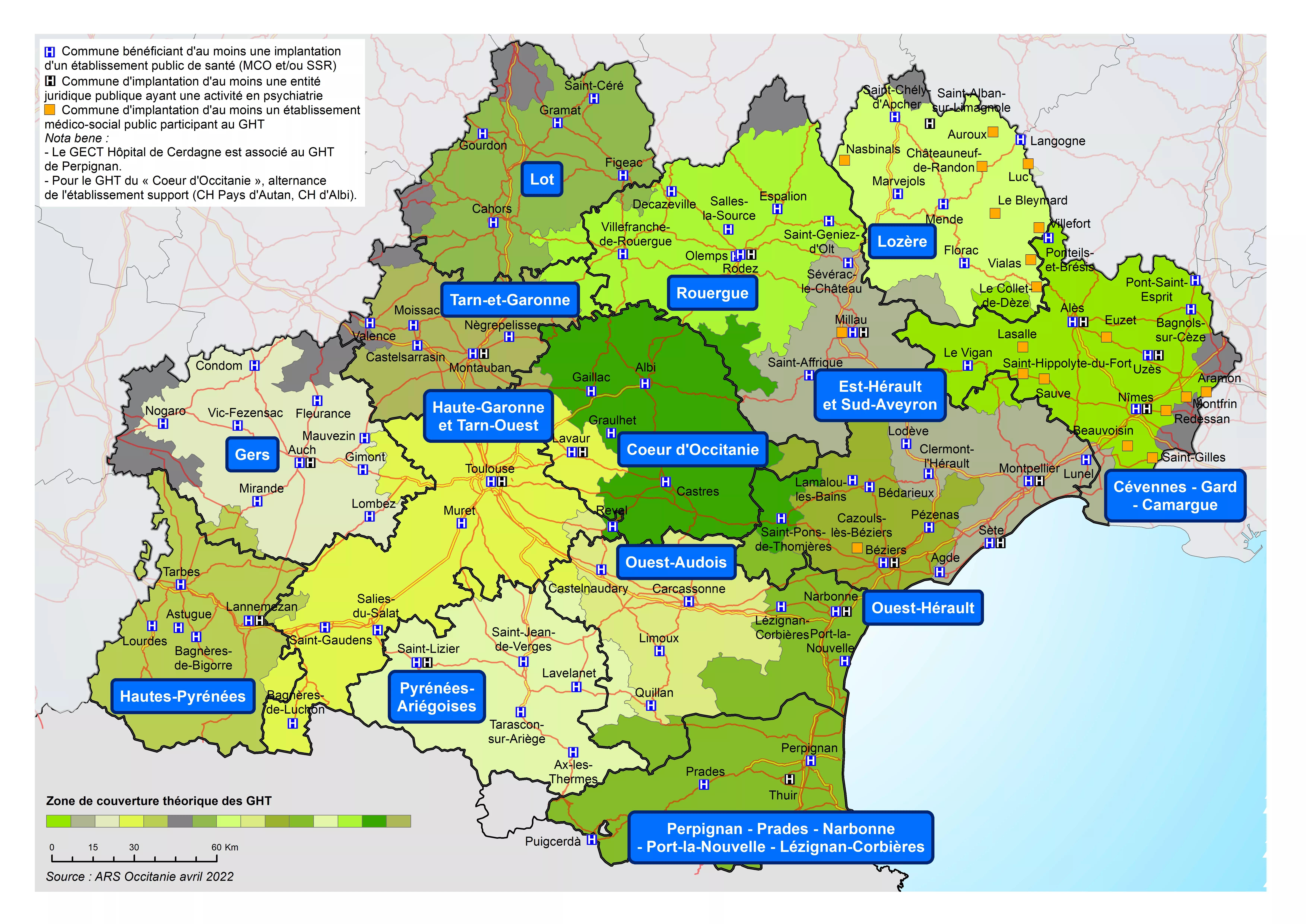 Carte des GHT en Occitanie