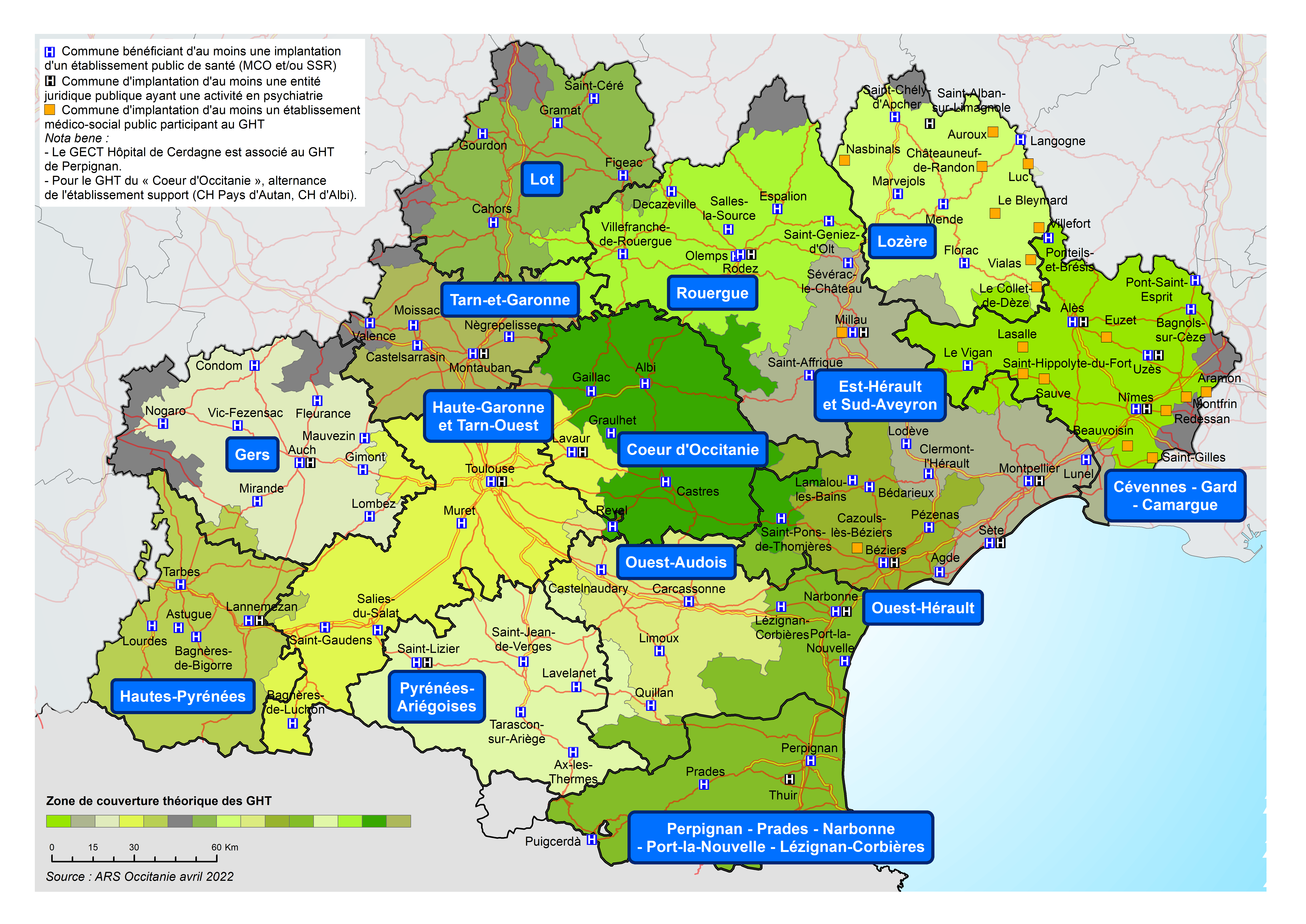 Carte des GHT en Occitanie