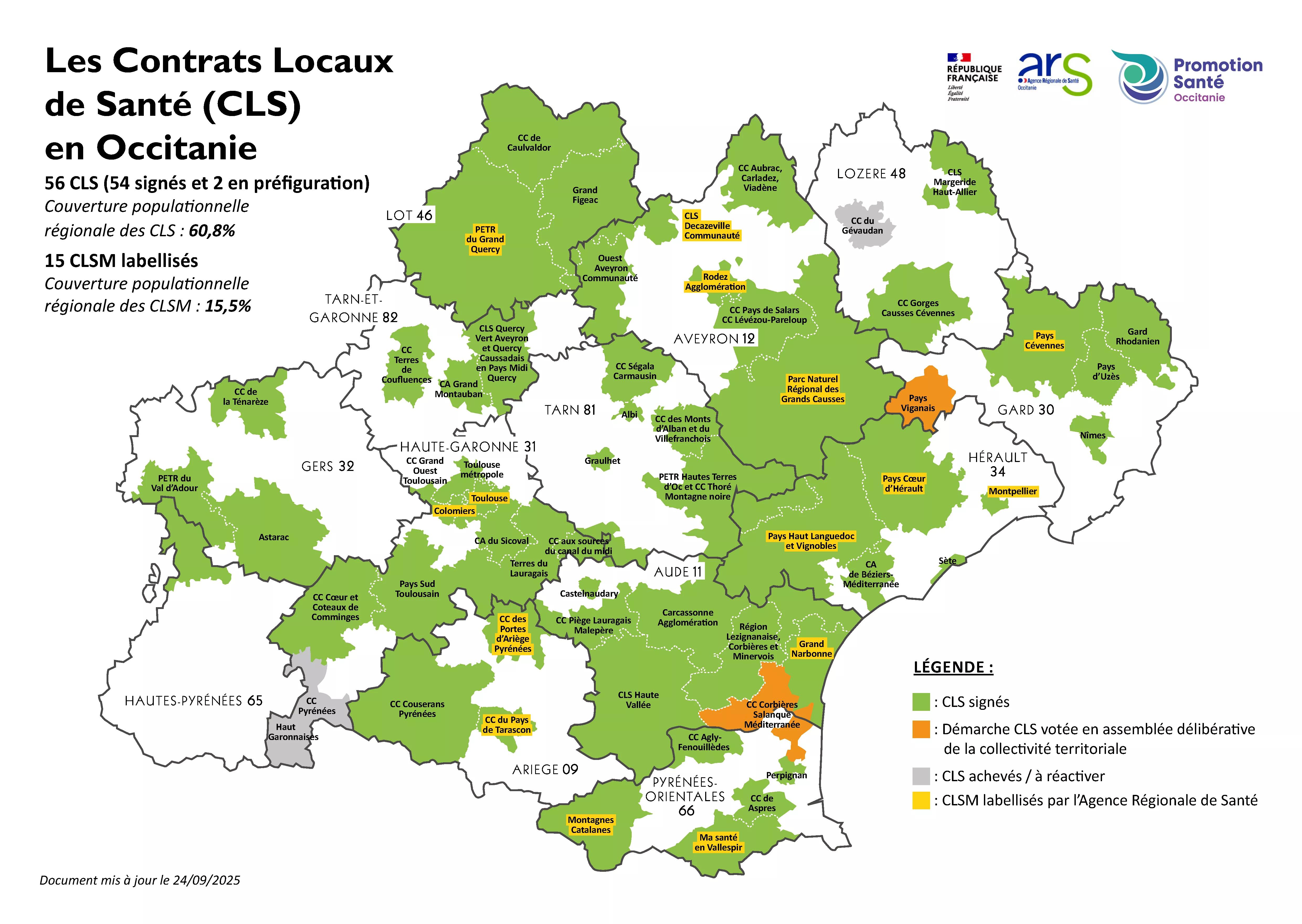 Cartographie des CLS et des CLSM labellisés en Occitanie en 2025 (pdf, 426 Ko)