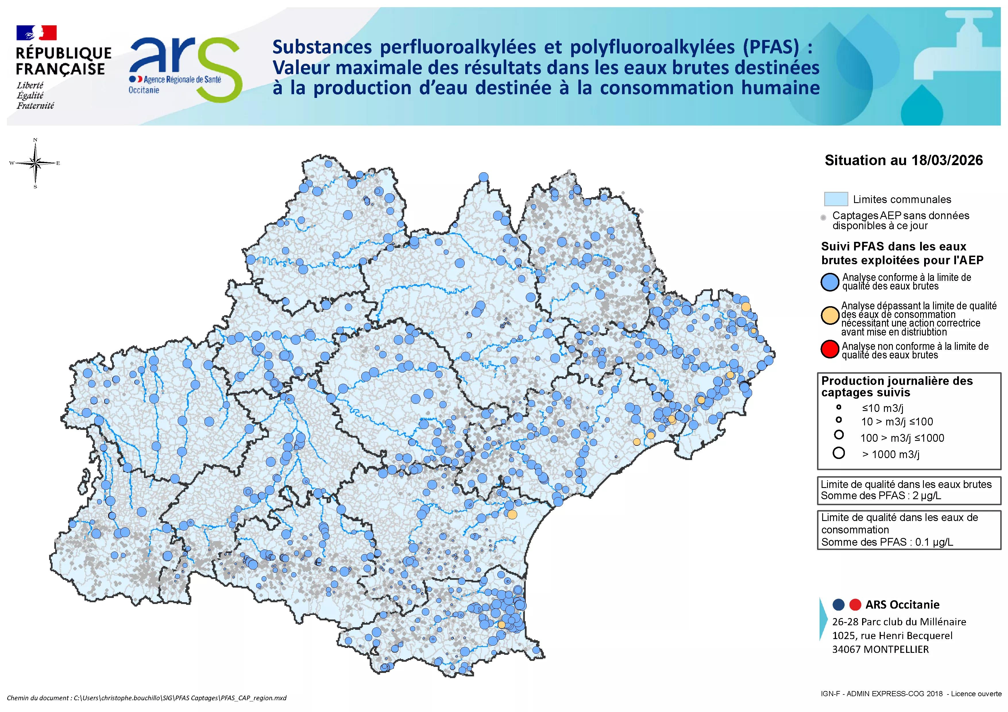 Résultats des analyses PFAS en captages en Occitanie 2026