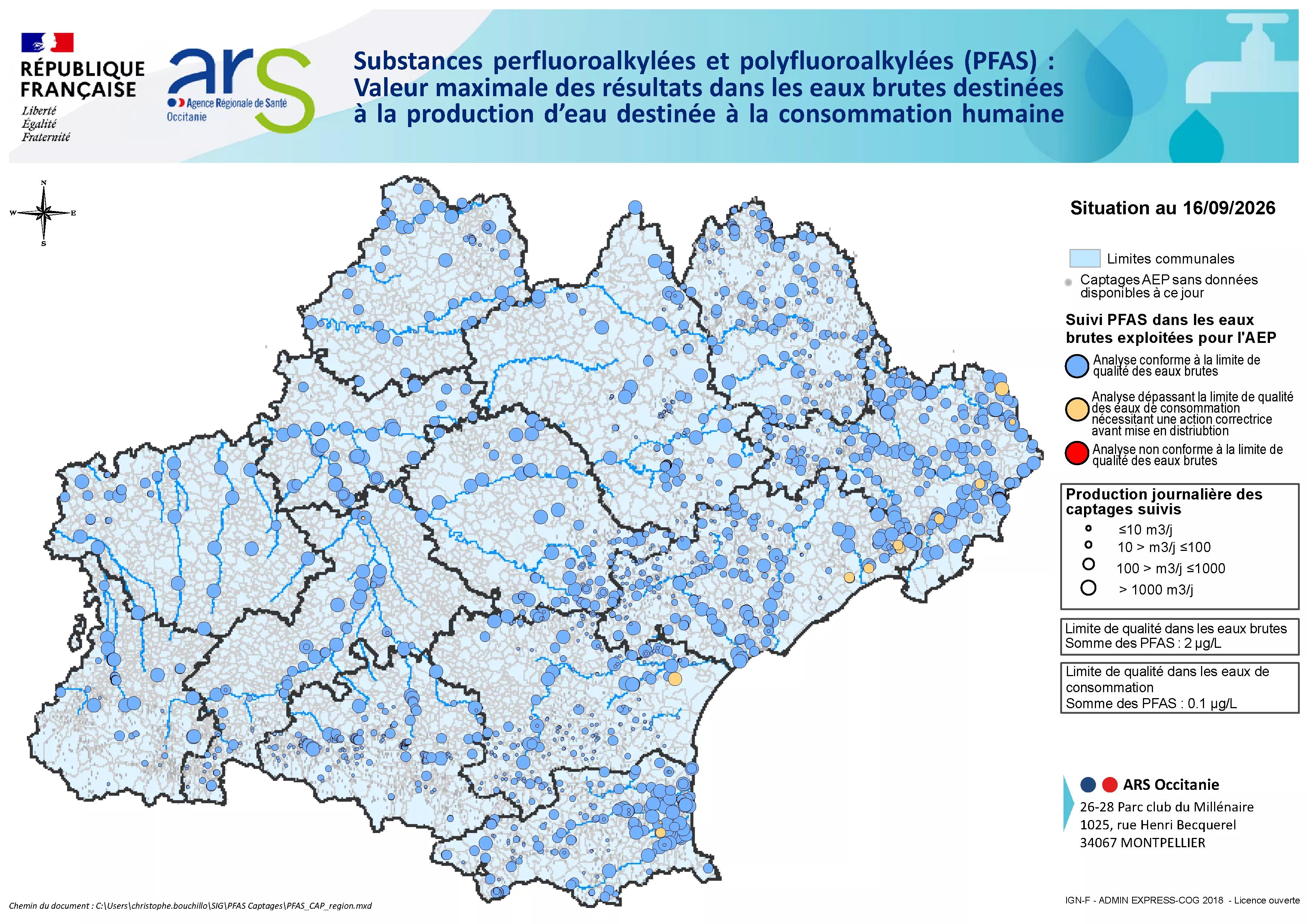 Cartographie des résultats des analyses PFAS en captages en Occitanie 2026
